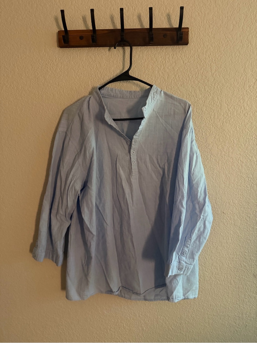 Light Blue Henley Button Front Oversized Shirt